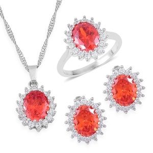 Simulated Orange and White Diamond jewelry set